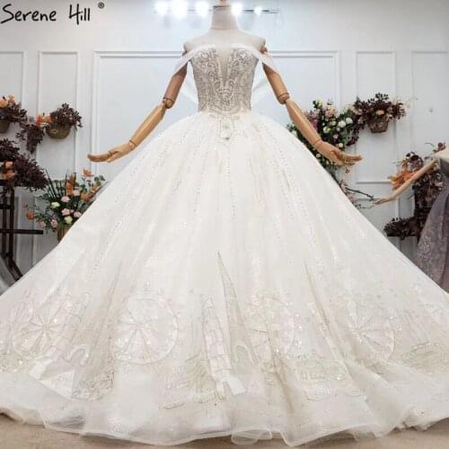 Ivory Diamond Perals Sleeveless Sexy Wedding Dresses 2020 Luxury Off Shoulder Bridal Gowns HX0273 Custom Made