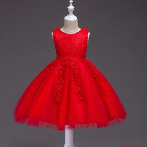 2019 Kids Dress Embroidered Mesh Lace Princess Dress Girls Lace Fluffy Dress Birthday Party Baby Girl Wedding Dress With Flower