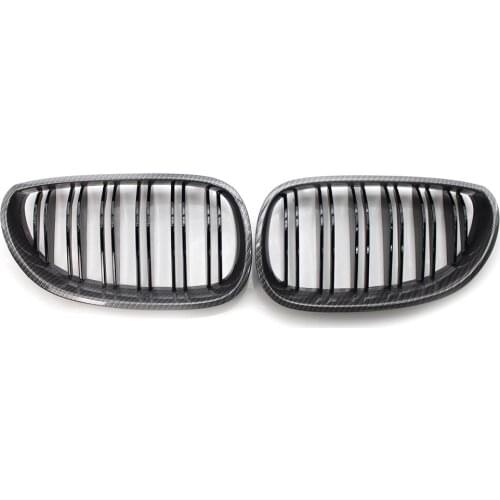 For BMW E60 E61 M5 5 Series 2003-2009 Carbon Fiber Frame Black Double Line Grill