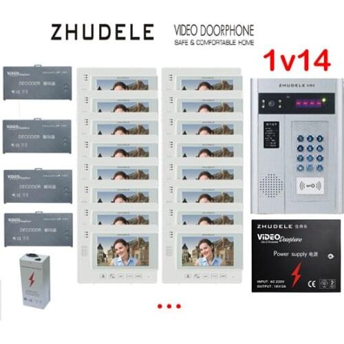 ZHUDELE Building Home security intercom system 14 Units Apartment Video Door Phone Bell Intercom System 7" TFT monitor IN STOCK