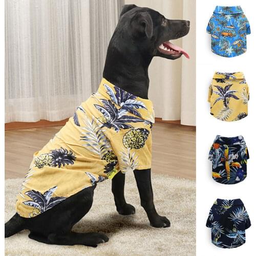 Pet Breathable Printed Shirts Summer Dog Cat Clothes Summer Hawaiian Beach Style Casual Dog Clothing