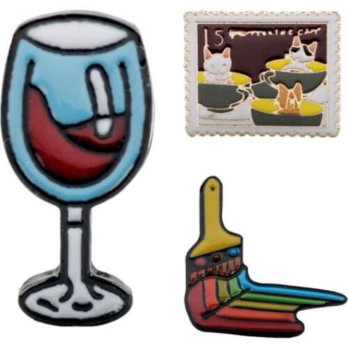 Enamel Pin Item Daily Use Commodity Theme Brooch Brush Postage Stamp Wine Cup Badges Pins Cute Collection Deco Gift for Fan
