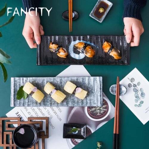 FANCITY Japanese-style retro hand-painted ceramic sushi plate Japanese food plate dessert plate fish plate vegetable plate desse
