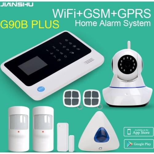 G90B plus gsm wifi home security alarm work with wifi IP cameras Mobile phone APP control intruder alarm Ifttt setting alarm
