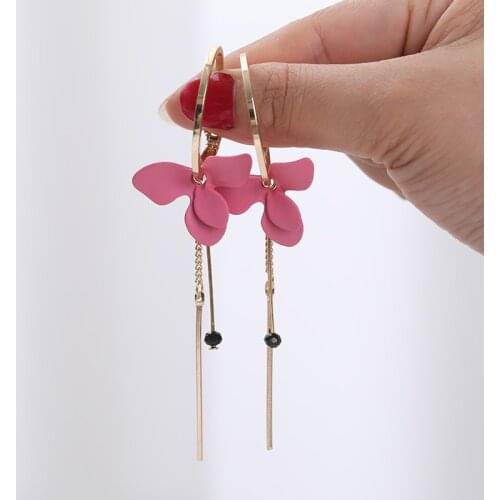 Korean Temperament Flower Circle Hoop Long Tassel Earrings Female Rhinestone Earrings for Women Fashion Earrings