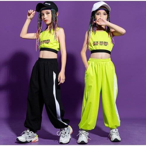 Girls Jazz Dance Costume Training Set Girl Hip-hop Dance Performance Dress Children Catwalk Outfits Crop Top Jogger Pants Suit