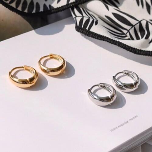 Trendy gold and silver thick circle earrings womens round geometric earrings simple mini circle