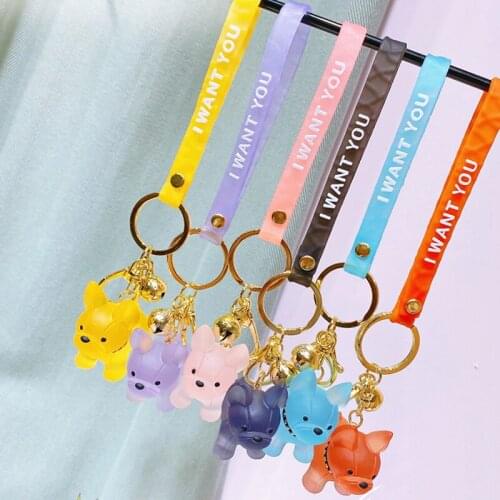 Fashion Punk French Bulldog Keychain PU Leather Dog Keychains For Women Bag Pendant Jewelry Trinket Mens Car Key Ring