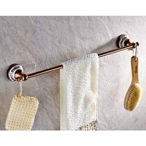 Wall Mounted Polished Rose Gold Brass Bathroom Single Towel Bar Towel Rail Holder Bathroom Accessory mba381