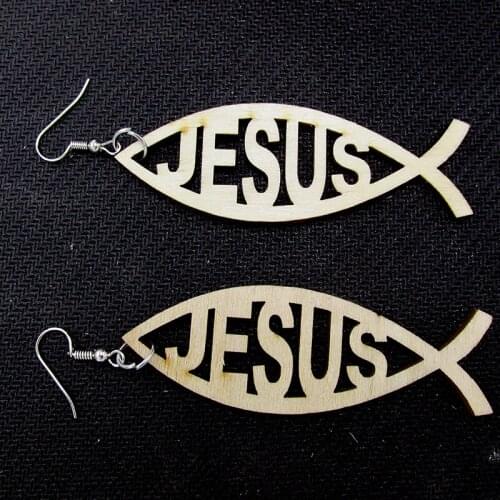Unfinished Jesus Fish Wood Earrings