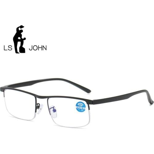 LS JOHN Square Reading Glasses Men Women Top Quality Half-frame Anti Blue Light Presbyopic Eyewear +1.0+1.5+2.0+2.5+3.0+3.5+4.0