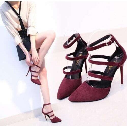 One Word Buckle Super High Heel 10 Cm Solid Color Sexy Baotou Hollow Ladies Sandals Summer European And American High Heels
