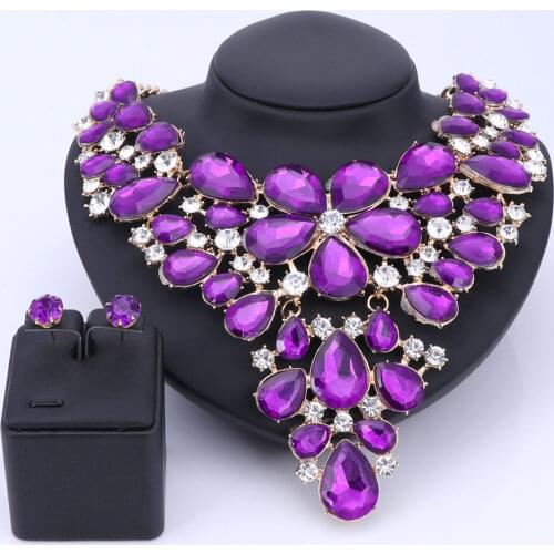 OUHE Trendy Crystal Jewelry Set Gold Color Statement Necklace Earring Set Gift For Women Bridal Decoration Accessories