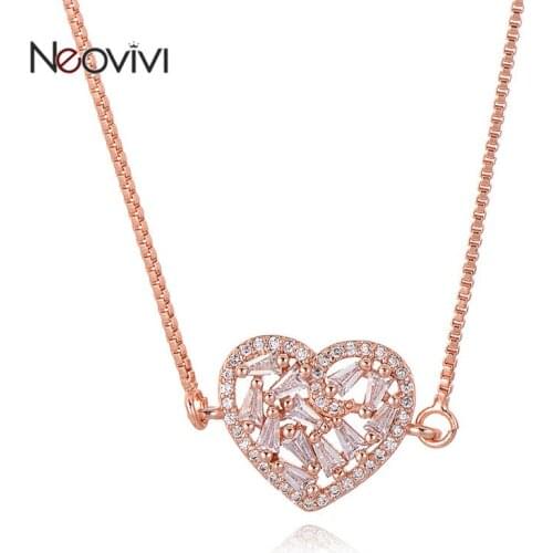 Neovivi Fashion Women Wedding Romantic Necklaces Heart Micro Pave Zircon Hollow Shiny Charm Necklace for Women Lover DIY Jewelry