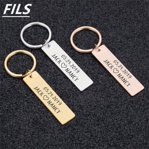 Personalized Customized Keychain Men Anti-lost Keyring Private Women Custom Engraved Your Name Texts Date Signature etc Llavero