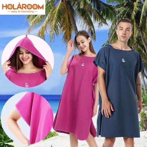 Microfiber Poncho Towel Surf Beach Wetsuit Changing Bath Robe with Hood,Watersports Activities,Adults Men Women Kids
