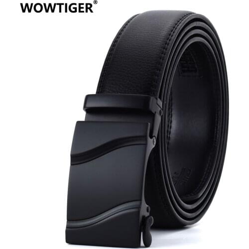 WOWTIGER black Mens Belt 35mm Width Cow Leather Brand Fashion Automatic Buckle Genuine Luxury designer Belts for Men