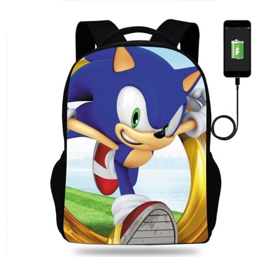 Cute Kids SONIC RACING USB Backpack Printed Children School Bags Cool Pattern Child Bookbags Daily Rucksack Start School Gift