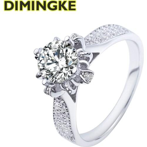 DIMINGKE S925 Silver 1CT D Moissanite Chrysanthemum Ring Passed Diamond Test High Woman Jewelry Wedding Party Birthday Gift