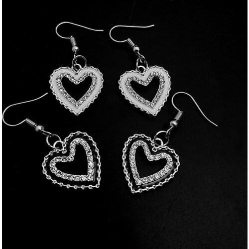 Crystal Heart Dangle Earrings for Women Metal Vintage Charm Sweet Drop Earrings Girls Aesthetics Wholesale New