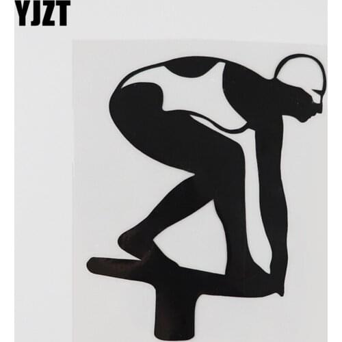 YJZT 10.2CMX12.1CM Female Swim Race on Platform Cap Decal Vinyl Car Sticker Black/Silver 8A-0849