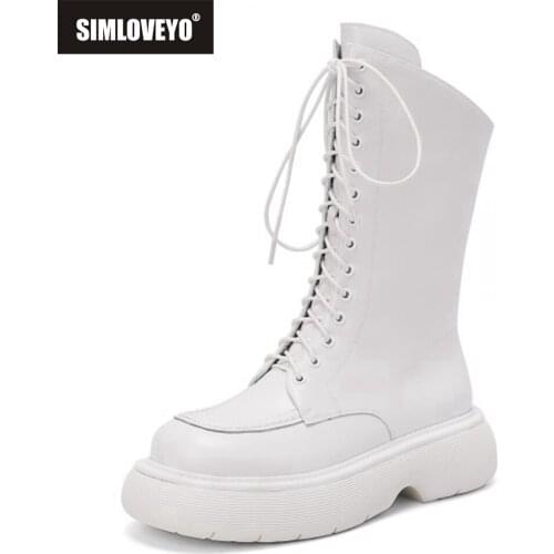 Genuine Leather Lace-up Round Toe Waterproof 5.5CM Platform Shoes Autumn Winter Women Boots Leisure Fashion Ankle Boots S2377