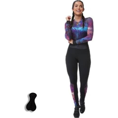 Womens Custom Long Sleeve Breathable Cycling Jersey Suit, High Waist Pant Sports Bike Wear Professional Triathlon Jumpsuit Set