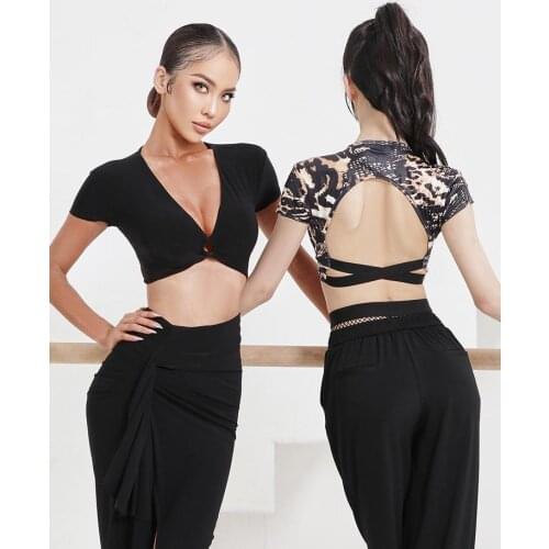 Summer Ladys Dance O-Ring Top Wear Deep V Neckline Open Back with X shape Elastic ZYM dancestyle Ondine Crop Top #2155