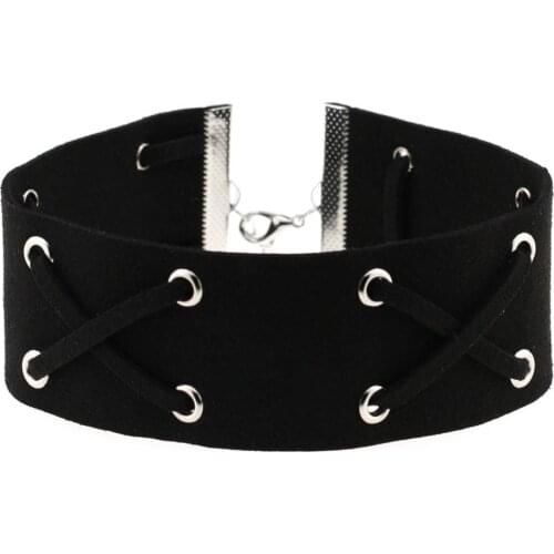 ZIMNO Goth Aesthetic Korean Cross Wide Velvet Belt Lace Neck Chain Neckband Sexy Collar Clavicle Necklace for Women Choker