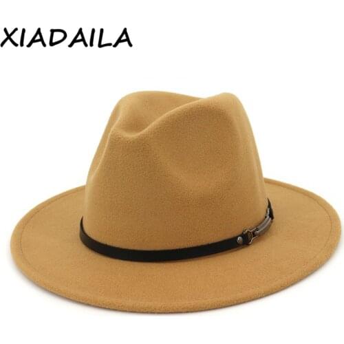 2020 winter fedora hats for women fashion Flat wide Brim Wool Felt Jazz Fedora Hats for men wedding Church Panama Sombrero Cap