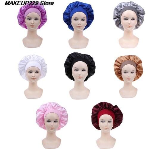 1pc Women Elastic Satin Lace Solid Color Night Sleep Hat Chemotherapy Hair Care Cap Hair Styling Care Hair Care Bonnet Nightcap
