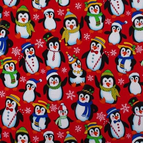 1 yard Hot silver Cotton Woven Fabric - Penguins and snowflake (width=135cm)