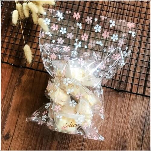 100Pcs Plastic Bags Transparent Cherry Cookie&Candy Bag For Party Supplies Wedding Favor Gift Bags Biscuit Baking Packaging Bag