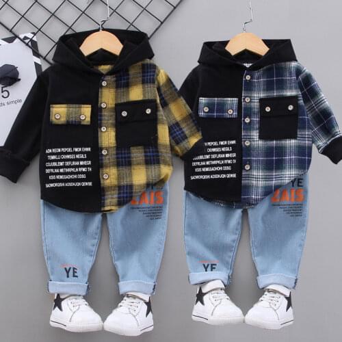 2020 casual kids childrens clothing girl autumn clothing my boy birthday gift toddler boy childrens clothes plaid shirt + jean