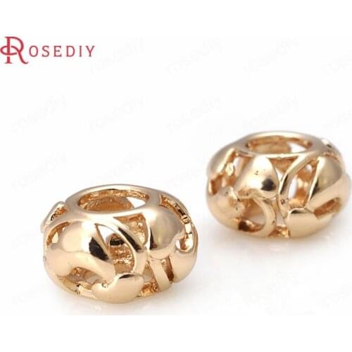 C347)6 pieces 11x7mm 24K Champagne Gold Color Plated Brass Large Hole Spacer Bracelet Beads High Quality Jewelry Findings