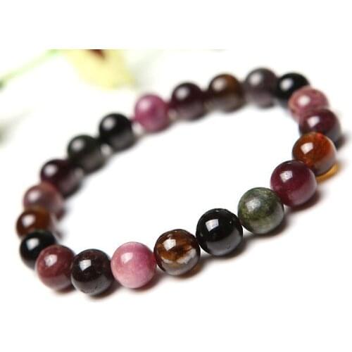 9mm Genuine Colorful Tourmaline Quartz Crystal Round Beads Bracelet Stretch Charm Bracelet Femme