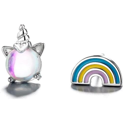 A Girl' Asymmetry Opal Unicorn Earrings For Women Christmas Wedding Statement Jewelry Pendientes Brincos