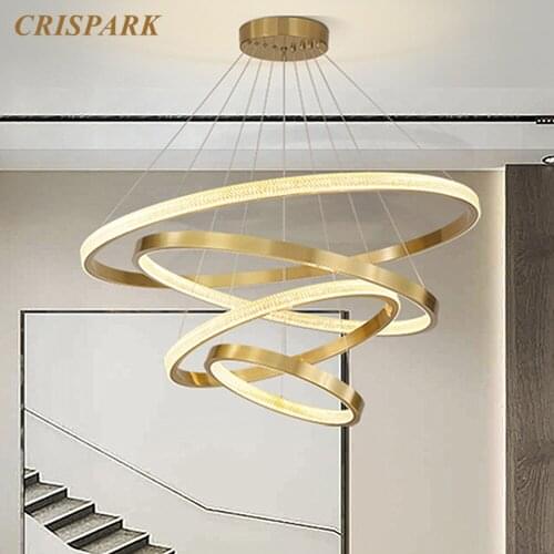 Acrylic Rings Modern Chandelier Light LED Nordic Aluminum Golden Indoor Hanging Lamp Art Deco Light Fixture for Living Room
