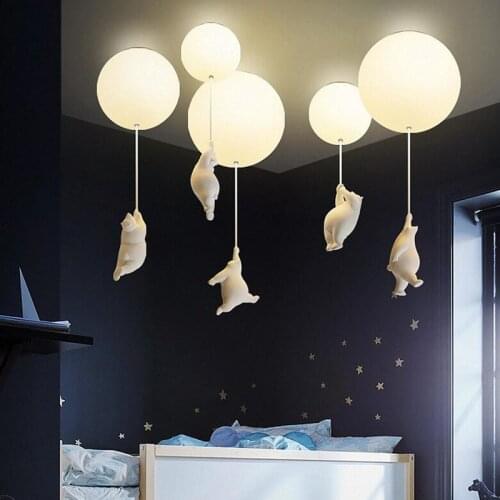 Cartoon White Ceiling Lights With Balloon Bear For Kids Room Suspension Girls Bedroom Light Boys Surface Mounted Childern Lamps