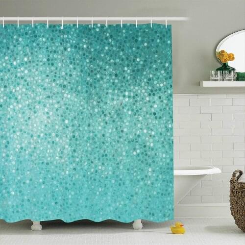 Turquoise Decor Shower Curtain Set Small Dot Mosaic Tiles Shape Simple Classical Creative Artful Fun Design Bathroom Accessories