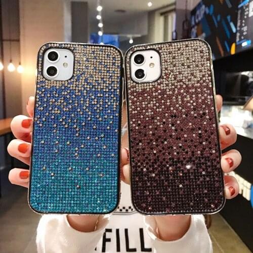 Luxury TPU Grind Arenaceous Case For iPhone12 Gradient Color phone Cover Diamond Rhinestone High-end For 11 12 pro max XR XS X