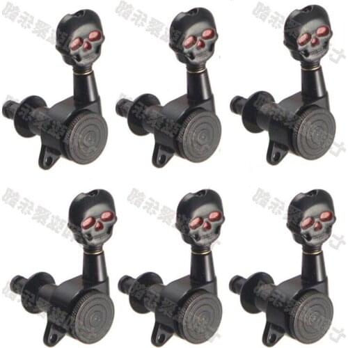 6L Skull Head Black Inline Locked String Guitar Tuning Pegs Tuners Machine Heads for Electric Guitar (KL-SN-BK25621511)