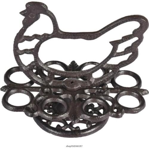 Vintage Heavy Duty Cast Iron Eggs Holder Egg Stroage Organizer Display Rack Rooster Shaped Kitchen Countertop Decor 21wholesales
