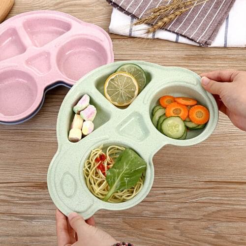 Children Plates Wheat Straw Environmentally Friendly Cartoon Car Style Kids Dishes Baby Plate Baby Feeding Dinnerware 29*20cm