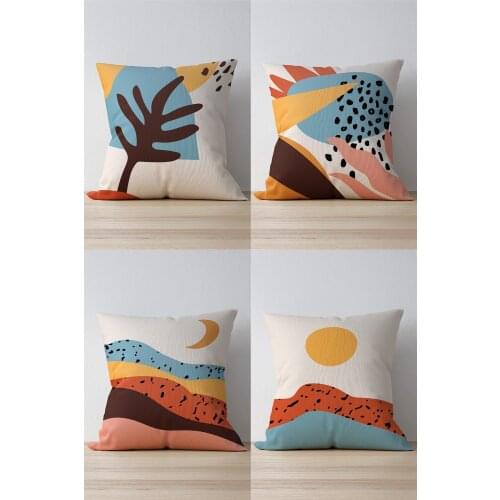 Double Side Printed Tundra Patterned 4'Lü Suede Pillow Decorate Case 43*43 Cm Good Quality Stylish Home Garden Room Kitchen Gift Convenient Decorative Modern