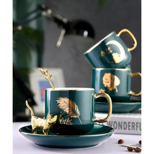 Modern Design Porcelain Coffee Cup and Saucer Ceramics Simple Mug European Style Light Luxury Espresso Drinkware for Tea