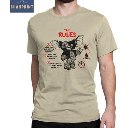 Men T-Shirt The Rules Gremlins Awesome 100% Cotton Tees Short Sleeve Gizmo 80s Movie T Shirt Crew Neck Tops Printing