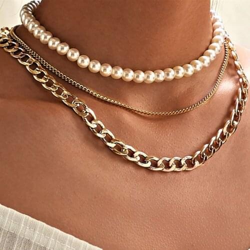 KINFOLK Pearl Gold Layered Chains Necklace Necklaces For Women Bohemian Necklace Chain For Women Chocker Necklace Set Jewelry