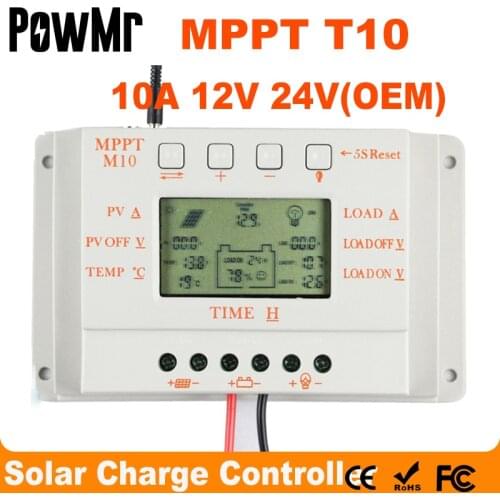 10A Solar Charger 12V Solar Panel Battery Regulator Charge Controller LCD Display Dual Timer Function M10 250W Solar Panels M10