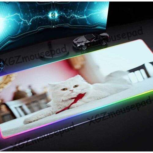 XGZ Animal Cute Cat Large RGB Colorful Glow Mouse Pad Black Lock Edge Custom Computer Keyboard Desk Mat Speed Rubber Non-slip
